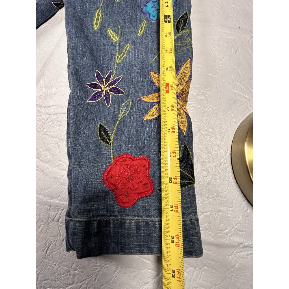 Women's Chico's‎ Design Y2K sz 1 Denim Floral Embroidered Jean Jacket Vtg Med - Picture 14 of 14